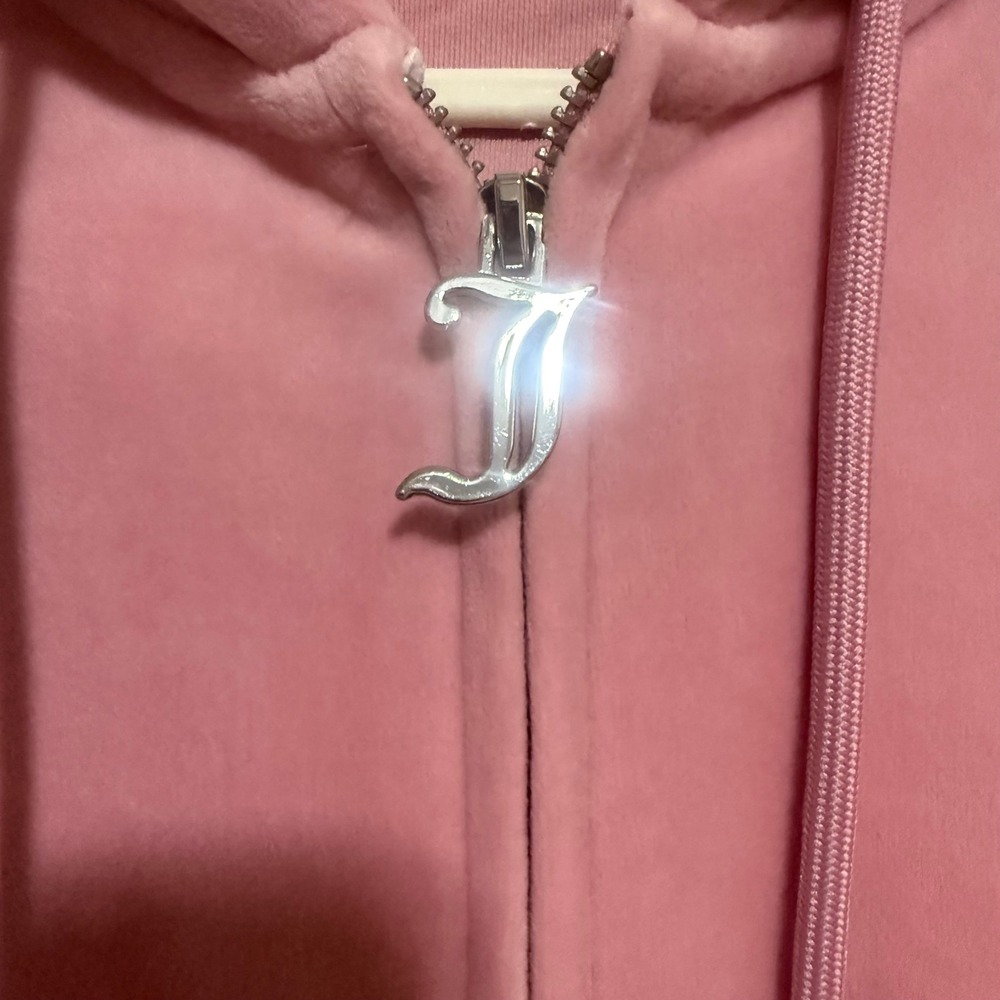 Juicy Couture Pink Velour Rhinestone Logo Zip Up Hoodie XS RN114186 Y2K Cropped‎ - Picture 3 of 12